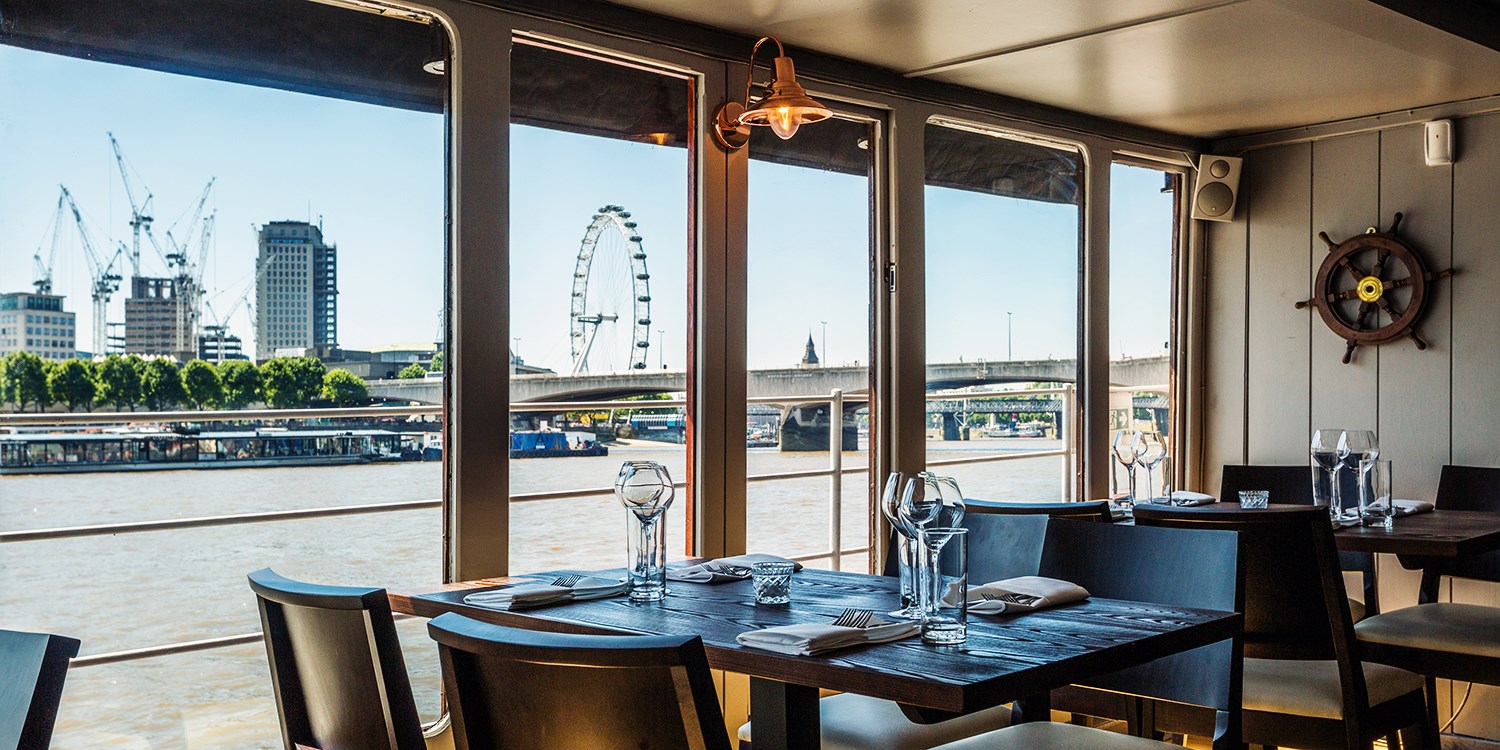2-course lunch & bubbly for 2 aboard Thames yacht 2-course lunch & bubbly for 2 aboard Thames yacht
