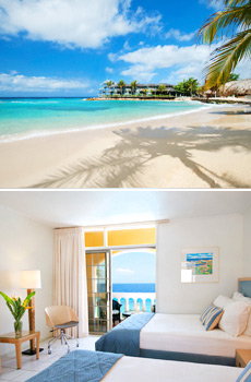 Top: The hotel's beach<br>Bottom: Belle Alliance room