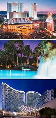 Top: Circus Circus<br>Middle: Mirage Pool<br>Bottom: ARIA