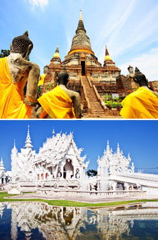 Top: Ayutthaya<br>Bottom: Wat Rong Khun temple, Chiang Rai <br>