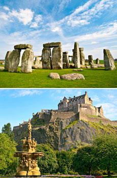 Top: Stonehenge<br>Bottom: Edinburgh Castle