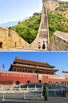 Top: The Great Wall of China<br>Bottom: The Forbidden City
