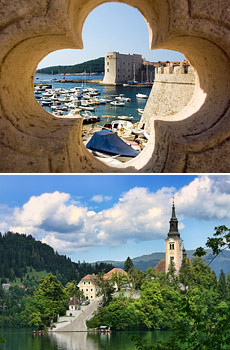 Above: Dubrovnik <br>Below:  Lake Bled<br>