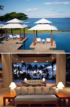 Top: Adults-only infinity pool<br>Bottom: Hotel lobby