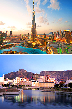 Top: Burj Khalifa<br>Bottom: Table Mountain