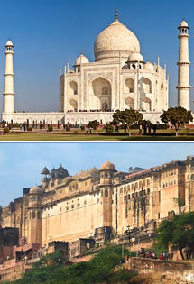 Top Photo: Taj Mahal, New Delhi, India<br>Bottom Photo: Amber Fort, Jaipur <br>