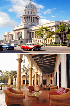 Above: Capitol building in Havana<br>Below: Hotel Nacional de Cuba