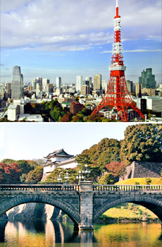 Top: Tokyo Tower<br>Bottom: Imperial Palace