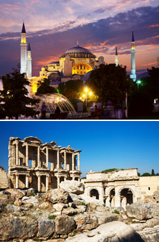 Top: Hagia Sophia in Istanbul<br>Bottom: The ruins of Ephesus