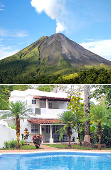 Top: Arenal Volcano<br>Bottom: Casitas Eclipse Hotel