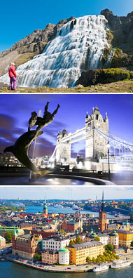 Top: Iceland<br>Middle: London<br>Bottom: Stockholm