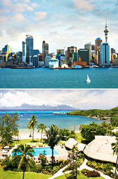Top: Auckland<br>Bottom: Sofitel Tahiti Maeva