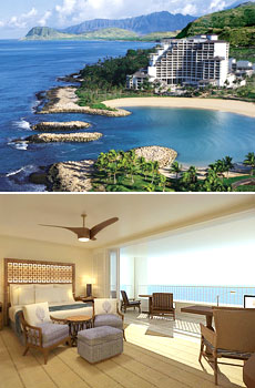 Top: View of the resort <br>Bottom: Renovated ocean view room