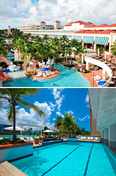 Top: El Conquistador, A Waldorf Astoria Resort<br>Bottom: One of three pools at the Conrad