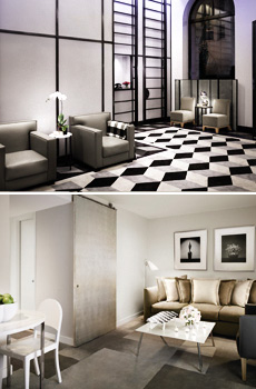 Top: Morgans Hotel lobby<br>Bottom: One-bedroom suite