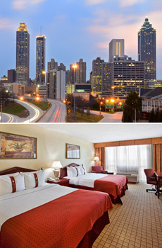 Top: Downtown Atlanta<br>Bottom: Guest room