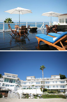 Top: Upper lounge deck<br>Bottom: Hotel exterior
