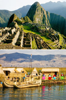 Top: Machu Picchu<br>Bottom: Lake Titicaca