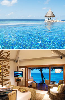 Top: Hotel pool<br>Bottom: Beach villa