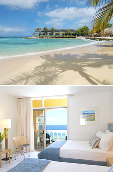 Top: The hotel's beach<br>Bottom: Belle Alliance room
