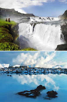 Top: Gullfoss Waterfall<br>Bottom: Blue Lagoon