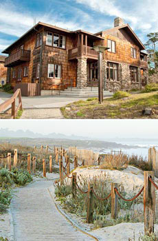 Top: Hotel exterior<br>Bottom: Asilomar State Beach