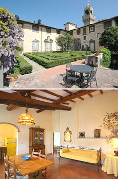 Top: Montegufoni exterior<br>Bottom: Guesthouse