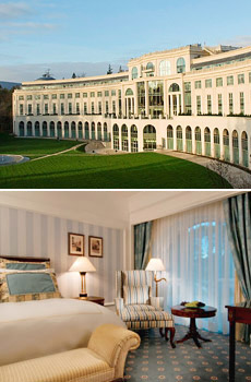 Top: The Sugar Loaf Lounge, Ritz-Carlton<br>Bottom: Deluxe room