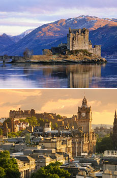 Top: Eilean Donan Castle<br>Bottom: Edinburgh