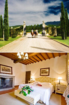 Top: Il Borro Entrance<br>Bottom: Guest room