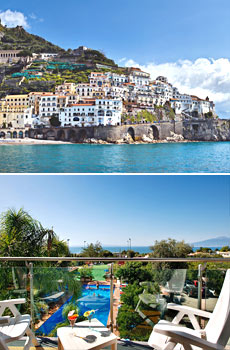 Top: Amalfi Coast<br>Bottom: Pool at Hotel Gardenia