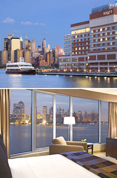 Top: Hyatt Regency Jersey City on the Hudson<br>Bottom: Manhattan Sky King Bed Room