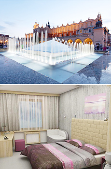 Top: Krakow<br>Bottom: Standard Room at the Hotel Galaxy