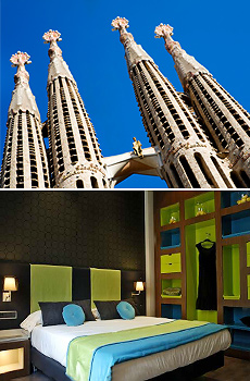 Top: La Segrada Familia<br>Bottom: 987 Barcelona Hotel