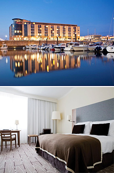 Top: The Radisson Blu Waterfront Hotel<br>Bottom: A Seaview Room
