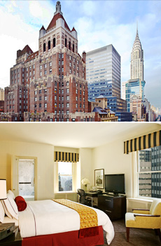 Top: Hotel and skyline<br>Bottom: Deluxe room