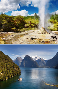 Top: Rotorua<br>Bottom: Milford Sound Cruise