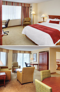 Top: Premier Queen Guestroom<br>Bottom: One Bedroom Suite