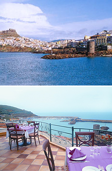 Arriba: Vista de Castelsardo<br>Abajo: Hotel Nadir