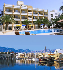 Top: Pia Bella Hotel<br>Bottom: Kyrenia Old Harbour