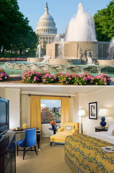Top: View of Capitol Hill<br>Bottom: Guest room at the Ritz Carlton-Pentagon City
