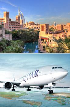 Top: Dubai<br>Bottom: Qatar Airways plane