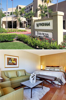 Top: Hotel exterior<br>Bottom: Standard room