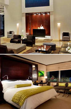 Top: Vdara lobby<br>Bottom: Deluxe studio suite