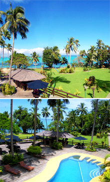 Top: Resort view<br>Above: 'Foot Shaped' fresh water pool