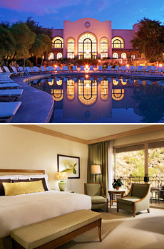 Top: Pool at The Westin La Paloma<br>Bottom: Deluxe Guestroom at The Phoenician