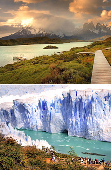 Top: Torres del Paine National Park<br>Bottom: Perito Moreno Glacier