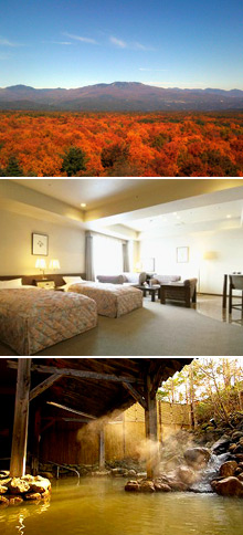 軽井沢倶楽部 ホテル軽井沢1130<br>上：ホテル周辺の紅葉風景<br>中：スーペリアツイン
