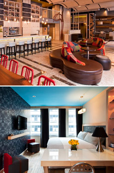 Top: Gastro Bar<br>Bottom: Deluxe king room