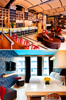 Top: Gastro Bar<br>Bottom: Deluxe king room